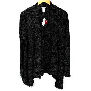 Chico's Sweater Womens XL Open Cardigan Black Metallic Silver Knit NEW